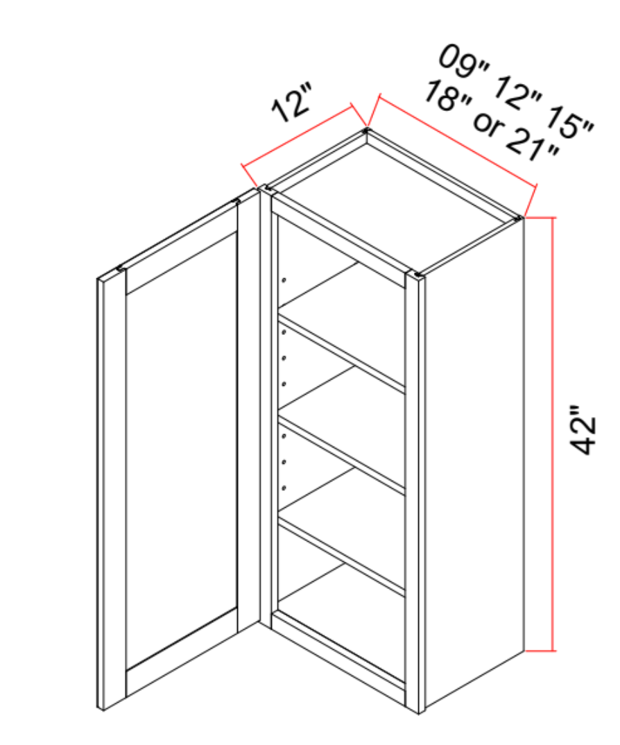42in Wall Cabinet Left Right Door 3 Adjustable Shelves