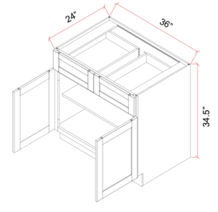 Base Cabinet Butt Doors Two Drawers Adjustable Shelf