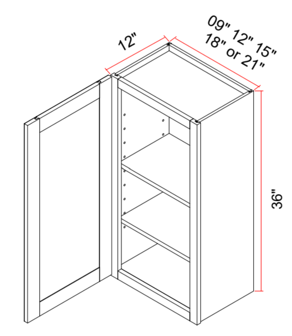 Wall Cabinet Left Right Door 36H Two Adjustable Shelves