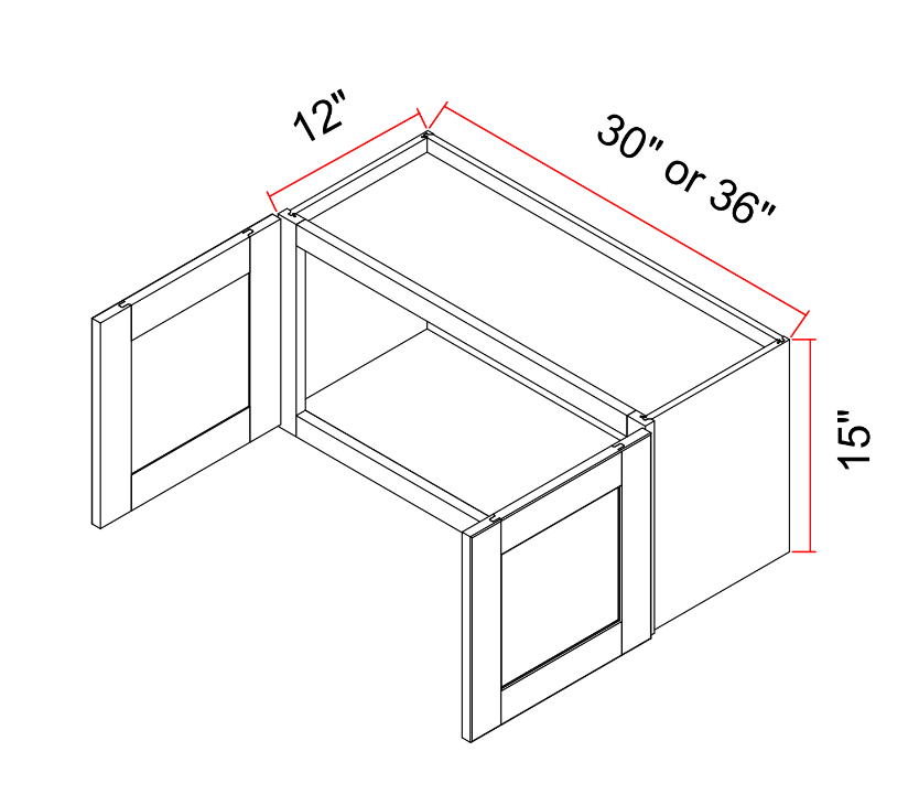 Wall Cabinet Butt Doors 15H Solid Wood Frame Storage