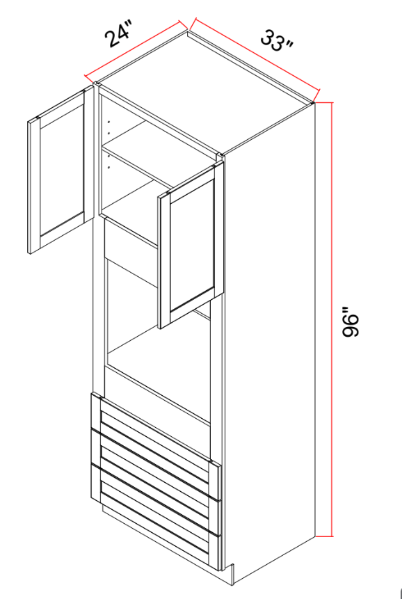 Compact Tall Oven Cabinet With Butt Doors And 3 Drawers