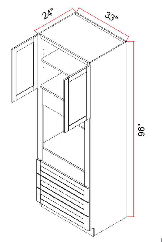 Compact Tall Oven Cabinet With Butt Doors And 3 Drawers