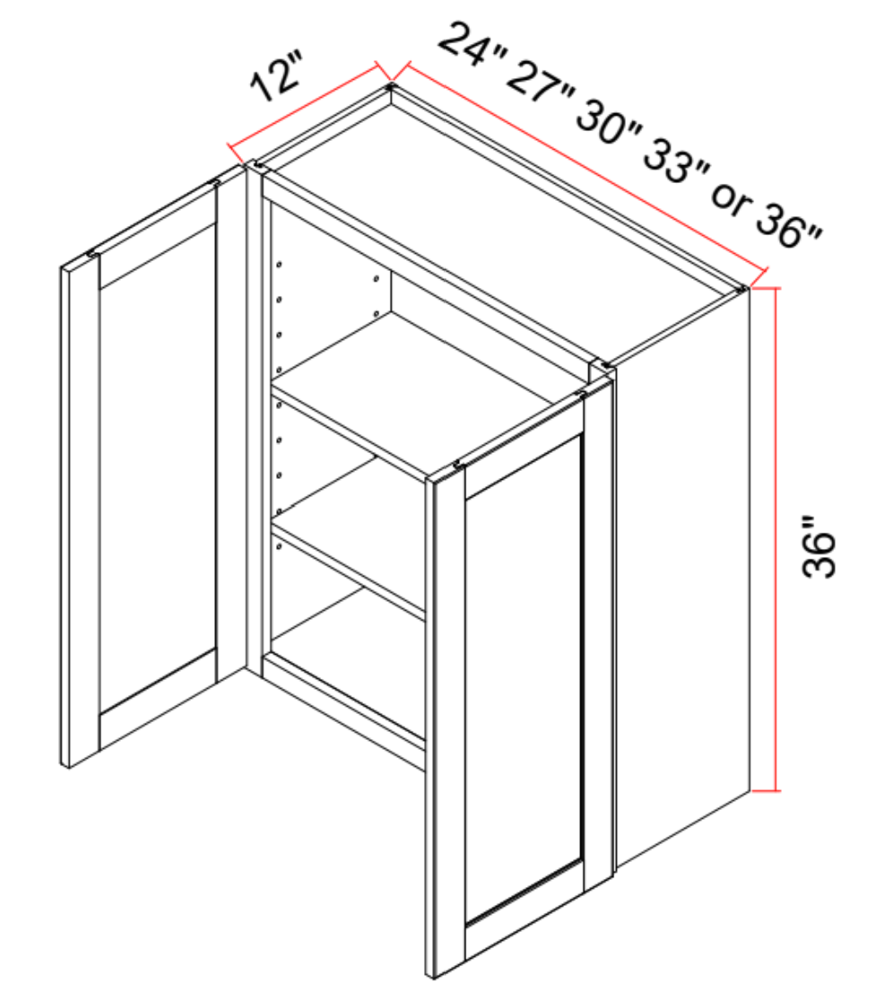 36in Wall Cabinet With Butt Doors Two Adjustable Shelves