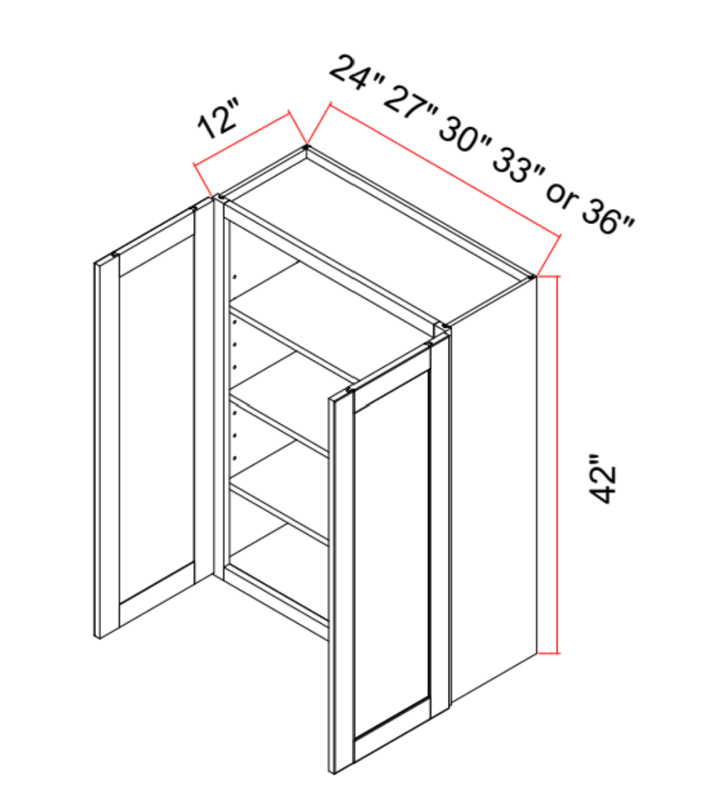 Wall Cabinet Butt Doors Three Adjustable Shelves 42 Inch