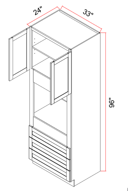 Compact Tall Oven Cabinet With Butt Doors And 3 Drawers