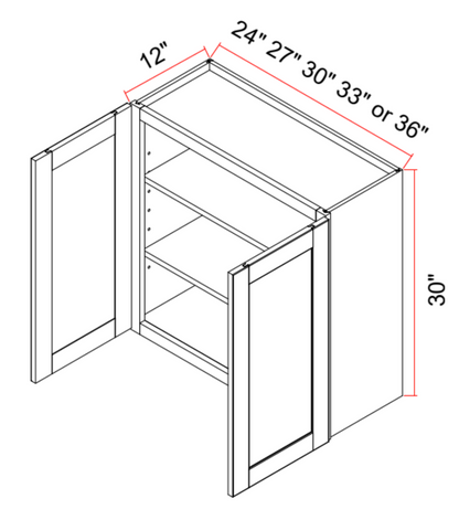 Wall Cabinet Butt Doors Two Adjustable Shelves 30 Inch